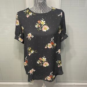 Ann Taylor LOFT Gray Floral Blouse Top Lightweight Office Work Feminine Sz S